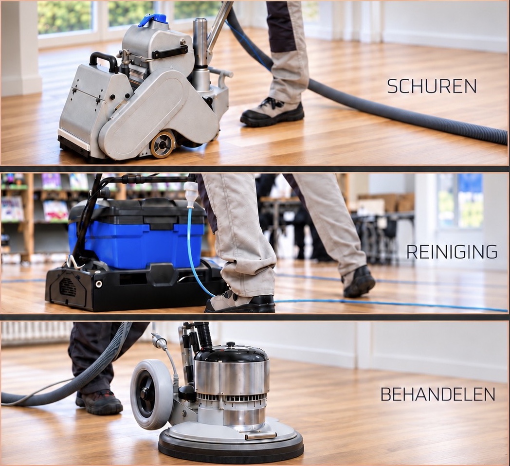 Vloerrenovatie in drie stappen: parketvloer schuren, reinigen en behandelen door B&E Homestyling